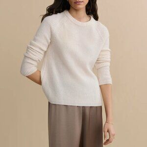 Jenni Kayne Cashmere Fisherman Sweater Ivory XS quiet luxury coastal grandma